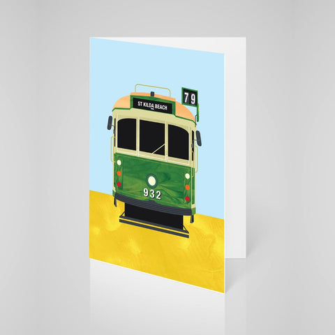 Yellow Tram Melbourne Greeting Card